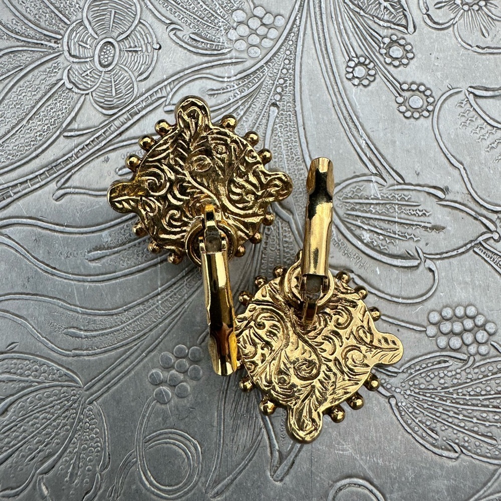 Gold and Blue Leverback Earrings - Picture 4 of 6